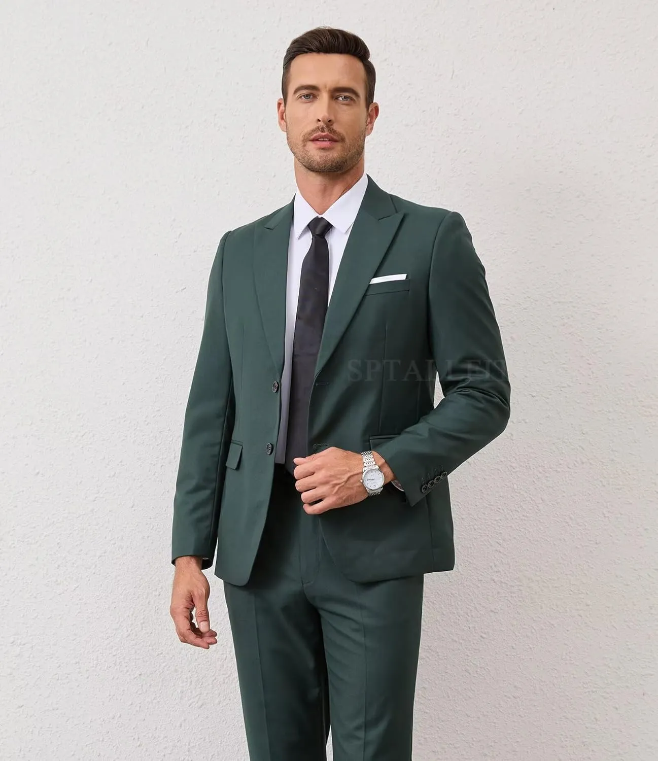 Men's Peak Lapel Suits 2 Piece Slim Fit Wedding Prom Business Suit 2 Button Blazer Jacket and Pants Tuxedo Set