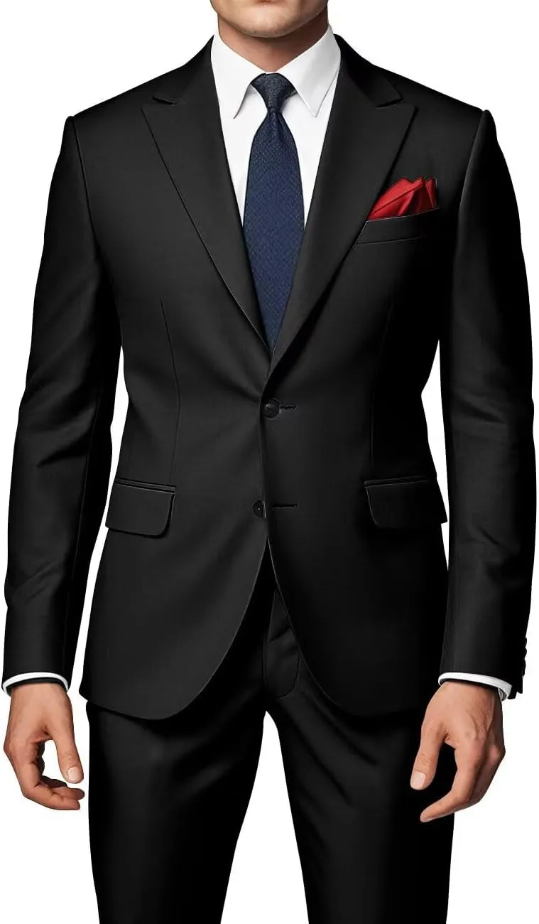 Men's Peak Lapel Suits 2 Piece Slim Fit Wedding Prom Business Suit 2 Button Blazer Jacket and Pants Tuxedo Set