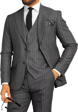 Men's Pinstripe 3 Piece Suit Slim Fit Gomez Addams Costume for Men Business Wedding Halloween Party Suits Set
