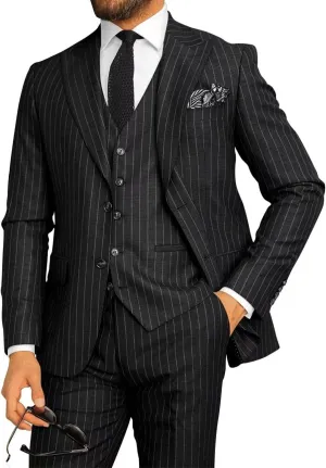 Men's Pinstripe 3 Piece Suit Slim Fit Gomez Addams Costume for Men Business Wedding Halloween Party Suits Set