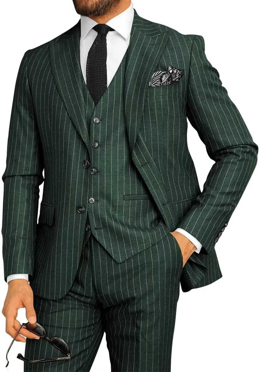 Men's Pinstripe 3 Piece Suit Slim Fit Gomez Addams Costume for Men Business Wedding Halloween Party Suits Set