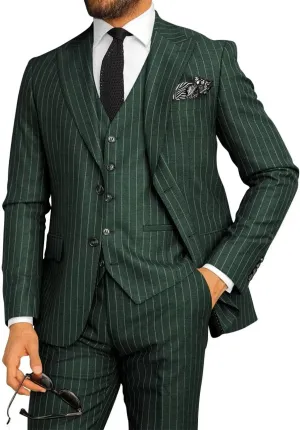 Men's Pinstripe 3 Piece Suit Slim Fit Gomez Addams Costume for Men Business Wedding Halloween Party Suits Set