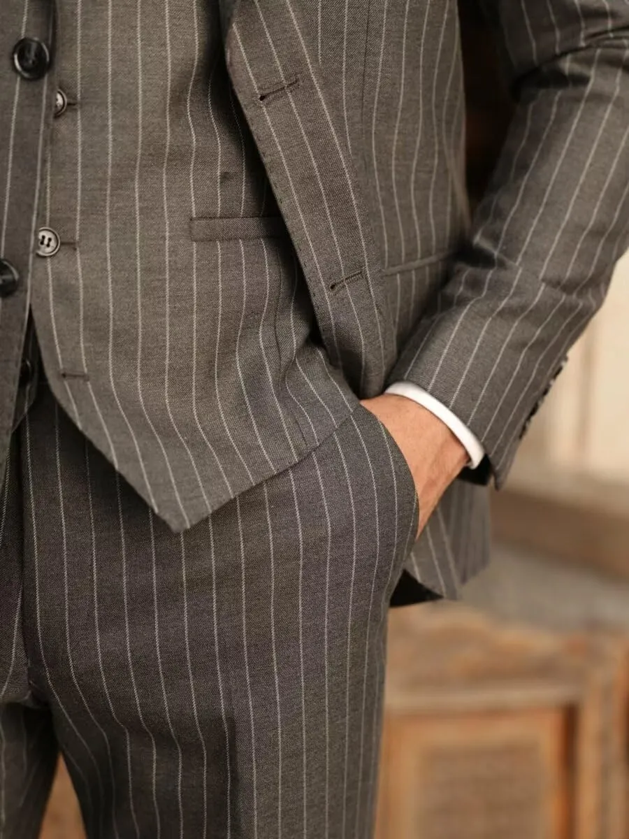 Men's Pinstripe 3 Piece Suit Slim Fit Gomez Addams Costume for Men Business Wedding Halloween Party Suits Set