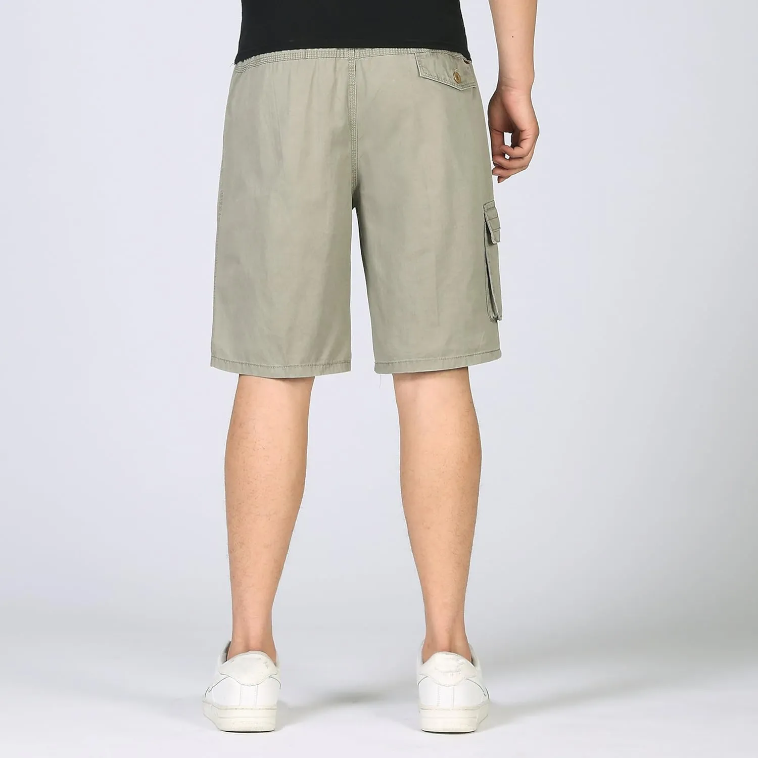 Mens Rugged Twill Cargo Shorts Flat Front Utility Work Shorts Military Pants with Full Elastic Waist
