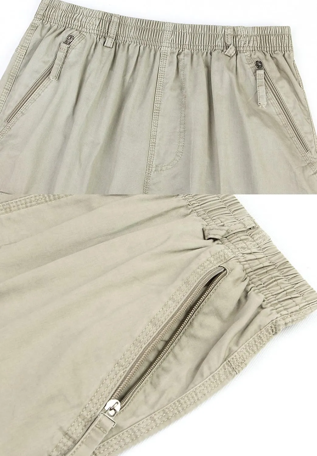 Mens Rugged Twill Cargo Shorts Flat Front Utility Work Shorts Military Pants with Full Elastic Waist