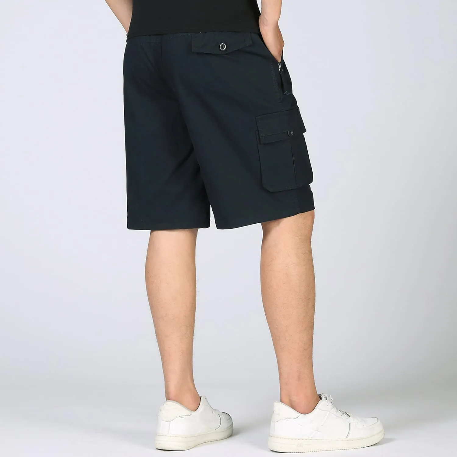 Mens Rugged Twill Cargo Shorts Flat Front Utility Work Shorts Military Pants with Full Elastic Waist