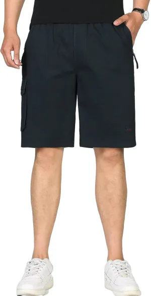 Mens Rugged Twill Cargo Shorts Flat Front Utility Work Shorts Military Pants with Full Elastic Waist