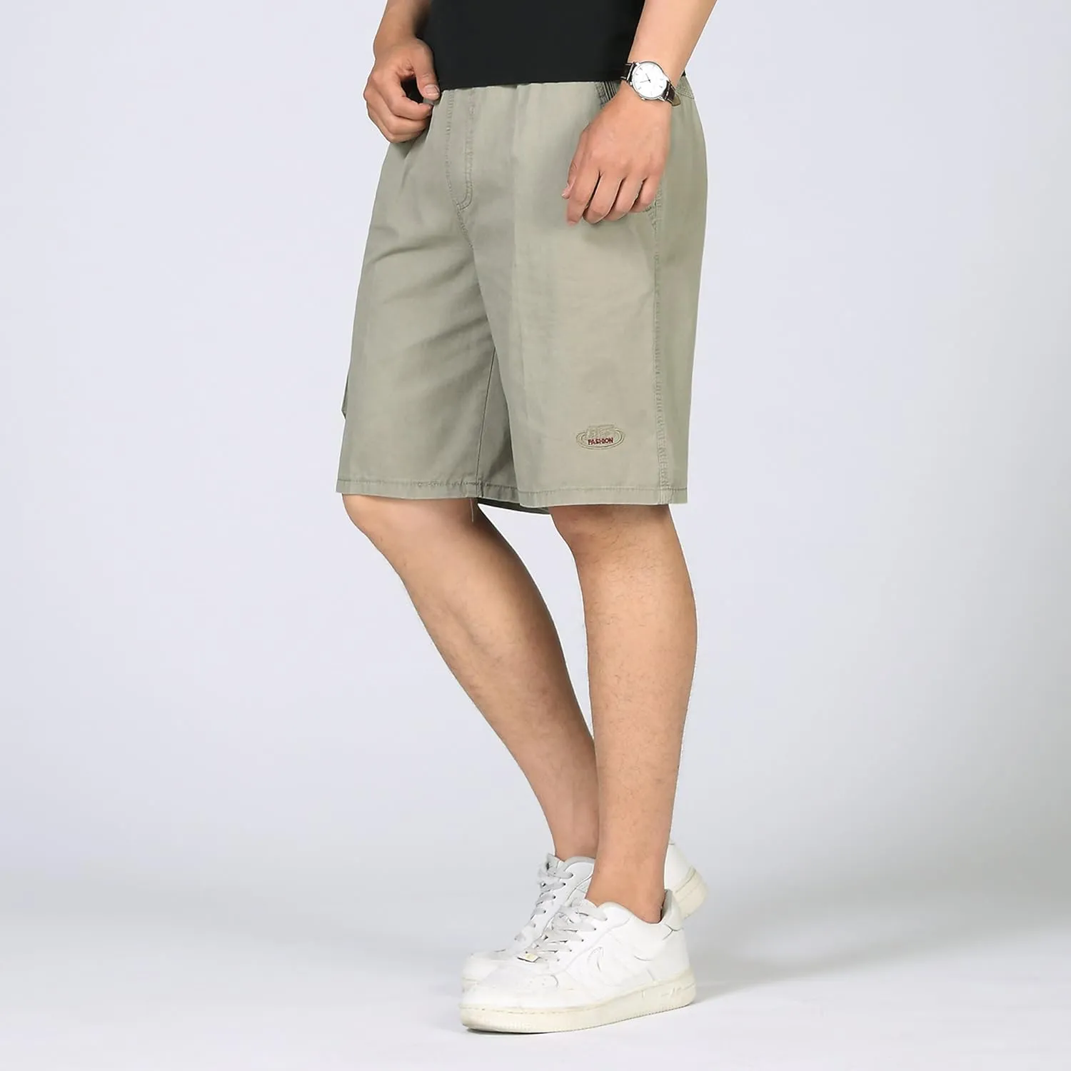 Mens Rugged Twill Cargo Shorts Flat Front Utility Work Shorts Military Pants with Full Elastic Waist