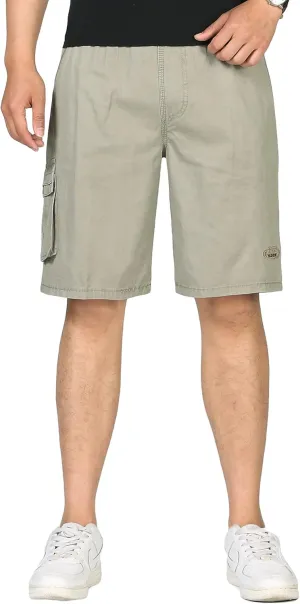 Mens Rugged Twill Cargo Shorts Flat Front Utility Work Shorts Military Pants with Full Elastic Waist