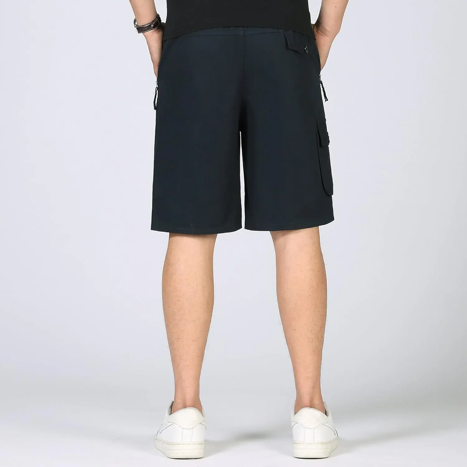 Mens Rugged Twill Cargo Shorts Flat Front Utility Work Shorts Military Pants with Full Elastic Waist