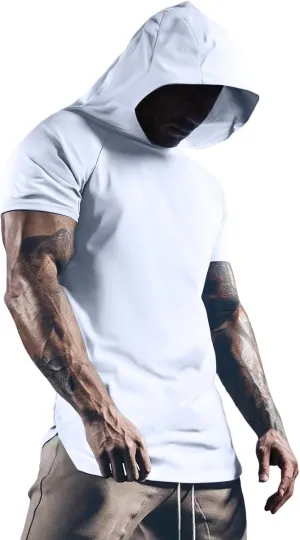 Mens Short Sleeve Hoodie Casual Loose Fit Gym Workout Tshirt Summer Sports Lightweight Training Athletic Undershirt
