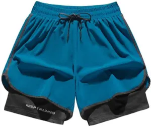 Mens Shorts 3 Inch with Lining Quick Dry Short Pants Colorblock Elastic Waist Sports Wear Mens Active Wear Athletic Gear