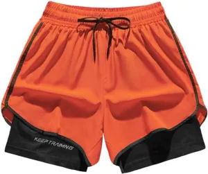 Mens Shorts 3 Inch with Lining Quick Dry Short Pants Colorblock Elastic Waist Sports Wear,Mens Active Wear,Athletic Gear