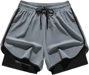 Mens Shorts 3 Inch with Lining Quick Dry Short Pants Colorblock Elastic Waist Sports Wear,Mens Active Wear,Athletic Gear
