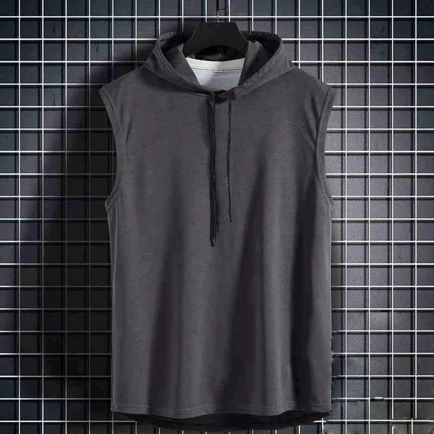 Men's Sleeveless Workout Hoodie Tank Tops Zip Up Summer Casual Oversized Shirts Loose Fit Solid Color Hooded Tees