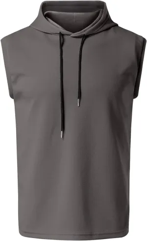 Men's Sleeveless Workout Hoodie Tank Tops Zip Up Summer Casual Oversized Shirts Loose Fit Solid Color Hooded Tees