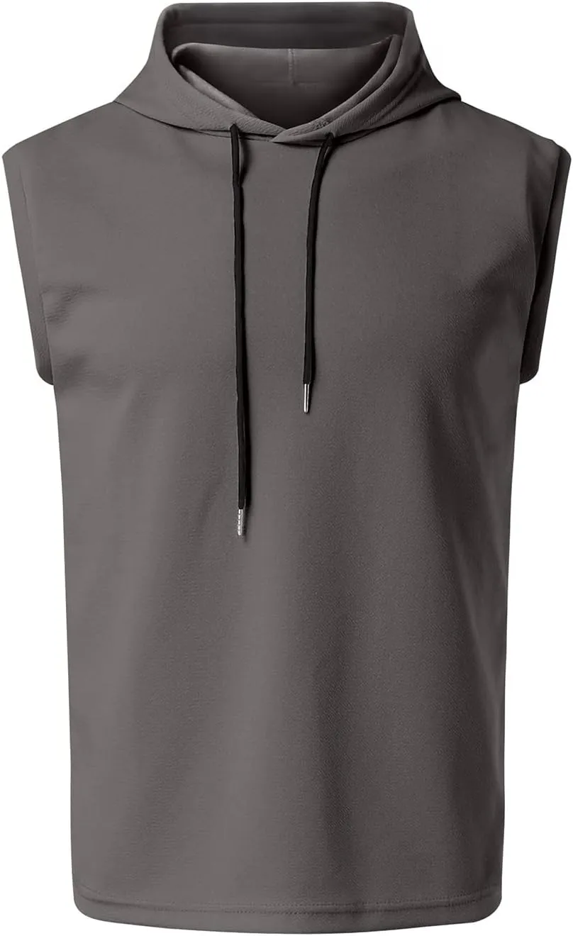 Men's Sleeveless Workout Hoodie Tank Tops Zip Up Summer Casual Oversized Shirts Loose Fit Solid Color Hooded Tees