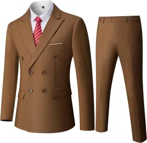 Men's Slim Fit 2-Piece Suit with Stretch Fabric, Double-Breasted Blazer Pants for Party, Business and Wedding