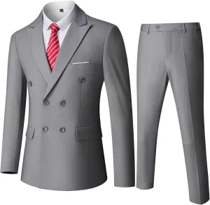 Men's Slim Fit 2-Piece Suit with Stretch Fabric, Double-Breasted Blazer Pants for Party, Business and Wedding