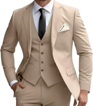 Men's Suit 3 Piece Slim Fit Men Tuxedo Suit for Party Wedding Prom Business 2 Button Solid Blazer Jacket Vest Pants Set