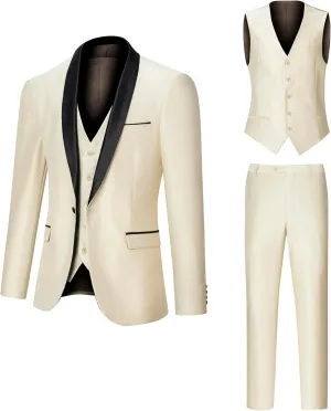 Men's Suit Slim Fit 3 Piece Suits for Men, One Button Solid Shawl Lapel Blazer Jacket Vest Set for Party Wedding