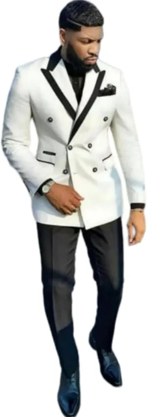 Men's Suits Slim Fit 2 Piece Shawl Lapel White Wedding Prom Tuxedo Double Breasted Jacket Pants Set
