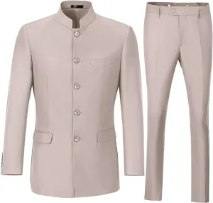 Men's Suits Stand Mandarin Collar Suit 2 Piece Men Slim Fit Chinese Tunic Suits Jacket Pant Set