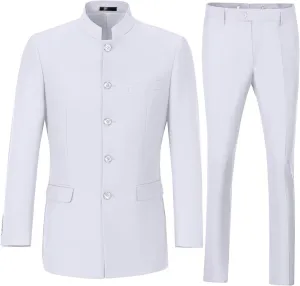 Men's Suits Stand Mandarin Collar Suit 2 Piece Men Slim Fit Chinese Tunic Suits Jacket Pant Set
