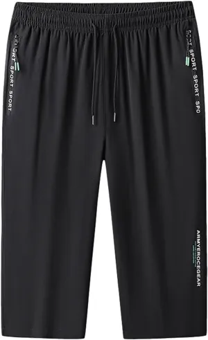 Men's Summer Thin Loose Sports Wear Ice Silk Quick Drying Leisure Beach Capri Pants Nonslip Band Men Pants