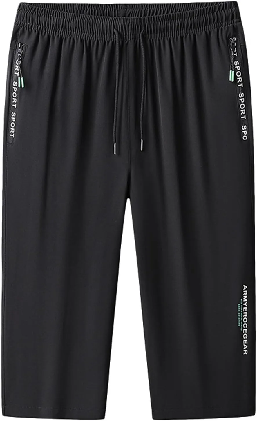 Men's Summer Thin Loose Sports Wear Ice Silk Quick Drying Leisure Beach Capri Pants Nonslip Band Men Pants