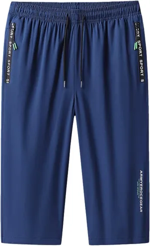 Men's Summer Thin Loose Sports Wear Ice Silk Quick Drying Leisure Beach Capri Pants Nonslip Band Men Pants