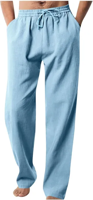 Mens Work Pants Fall Fashion Solid Drawstring Sweatpant Loose Fit Elastic Waist Wide Leg Straight Pant Causal Trouser