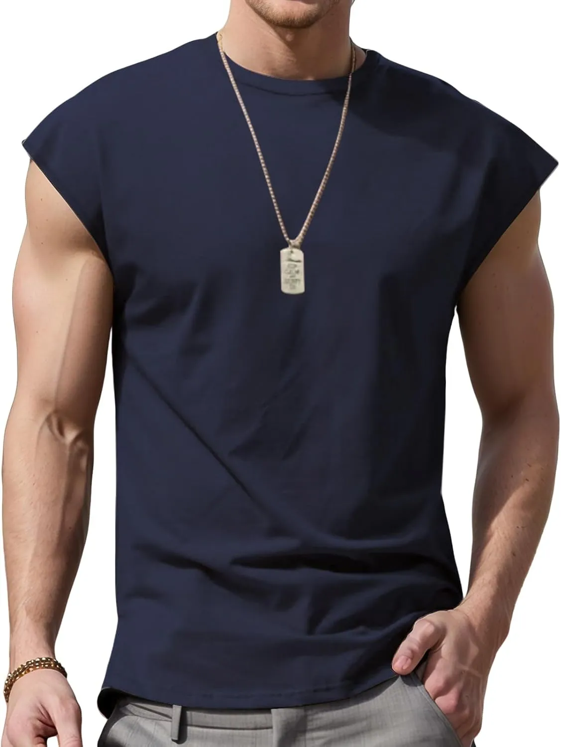 Mens Workout Vest Sleeveless Gym Shirts Casual Loose Athletic Running Undershirt Basic Tees Sports Wear T-Shirts Tops