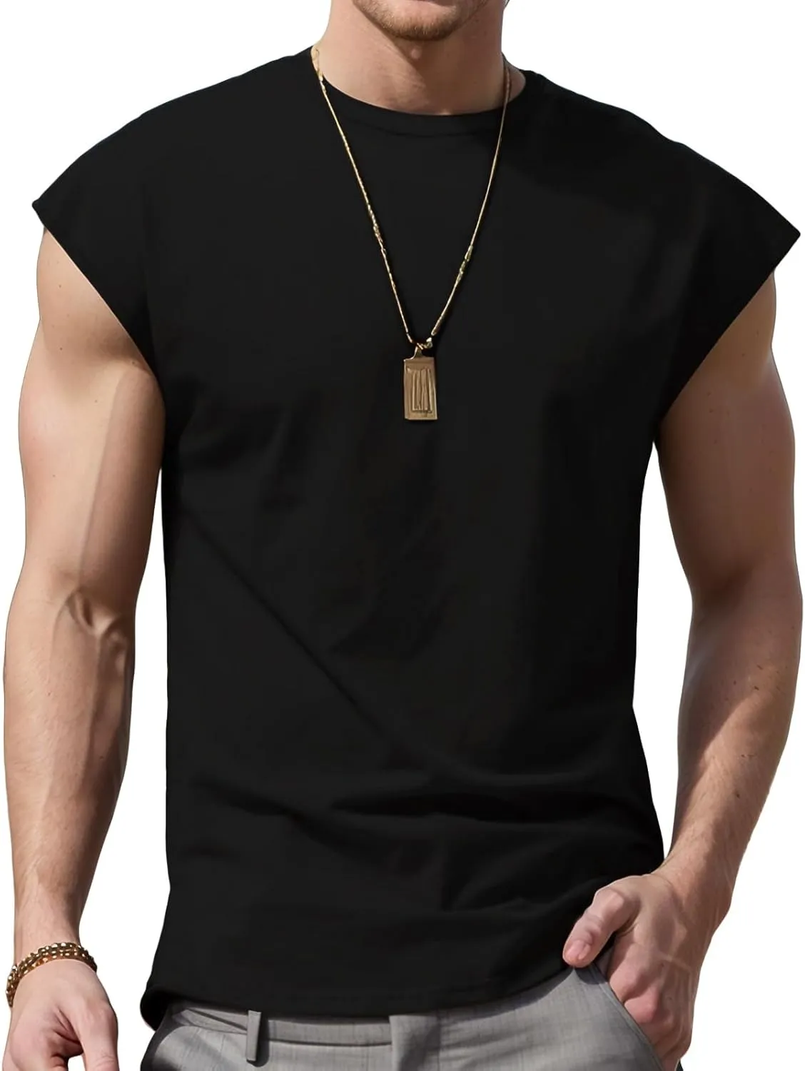 Mens Workout Vest Sleeveless Gym Shirts Casual Loose Athletic Running Undershirt Basic Tees Sports Wear T-Shirts Tops