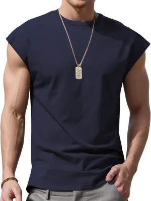 Mens Workout Vest Sleeveless Gym Shirts Casual Loose Athletic Running Undershirt Basic Tees Sports Wear T-Shirts Tops