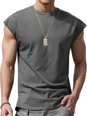 Mens Workout Vest Sleeveless Gym Shirts Casual Loose Athletic Running Undershirt Basic Tees Sports Wear T-Shirts Tops