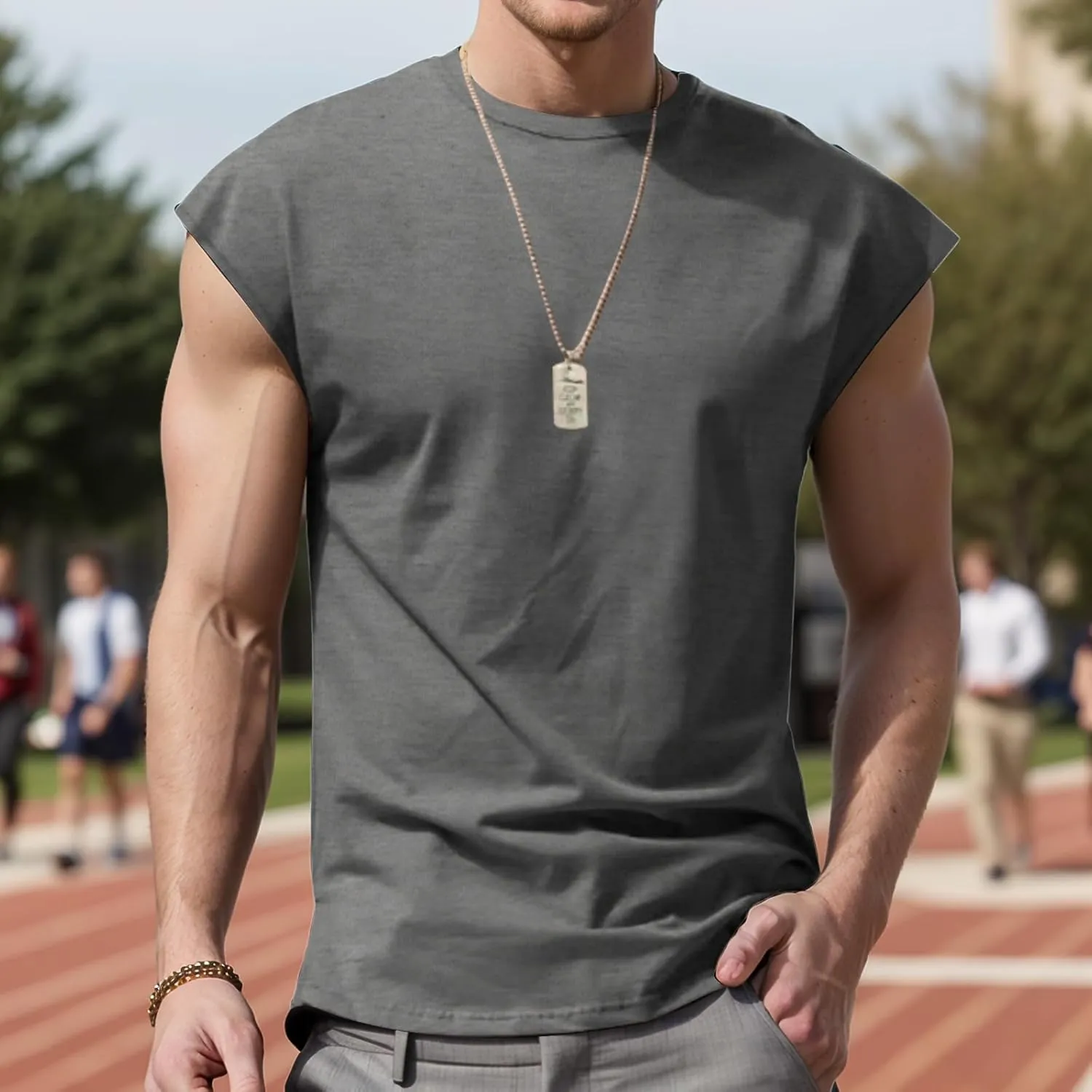 Mens Workout Vest Sleeveless Gym Shirts Casual Loose Athletic Running Undershirt Basic Tees Sports Wear T-Shirts Tops