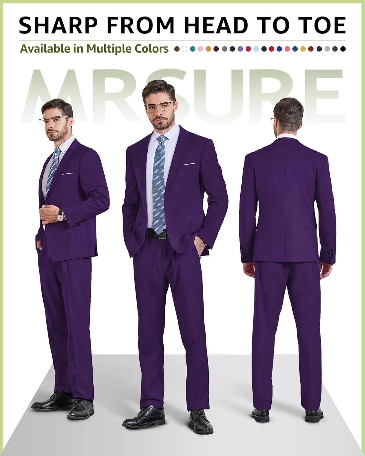 MrSure Men's 2 Piece Slim Fit Suit with Stretch Fabric, One Button Solid Jacket Pants & Tie Set