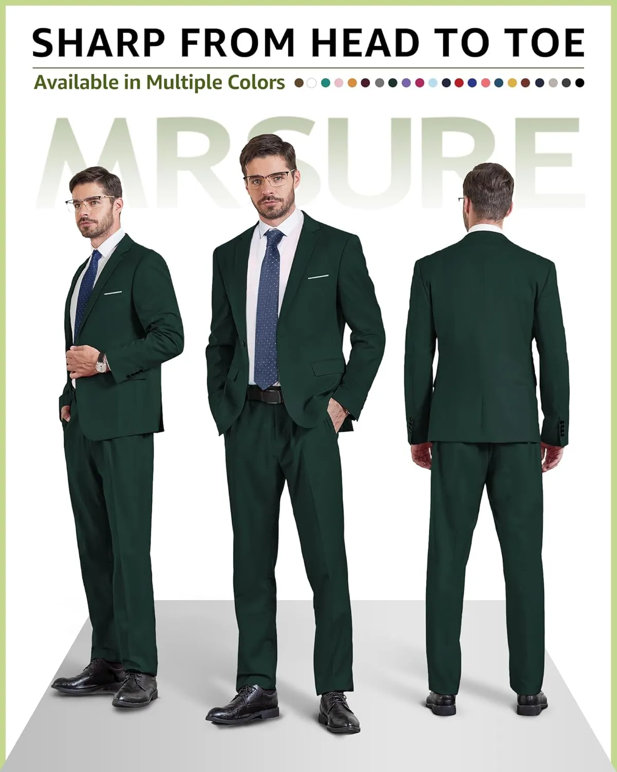 MrSure Men's 2 Piece Slim Fit Suit with Stretch Fabric, One Button Solid Jacket Pants & Tie Set