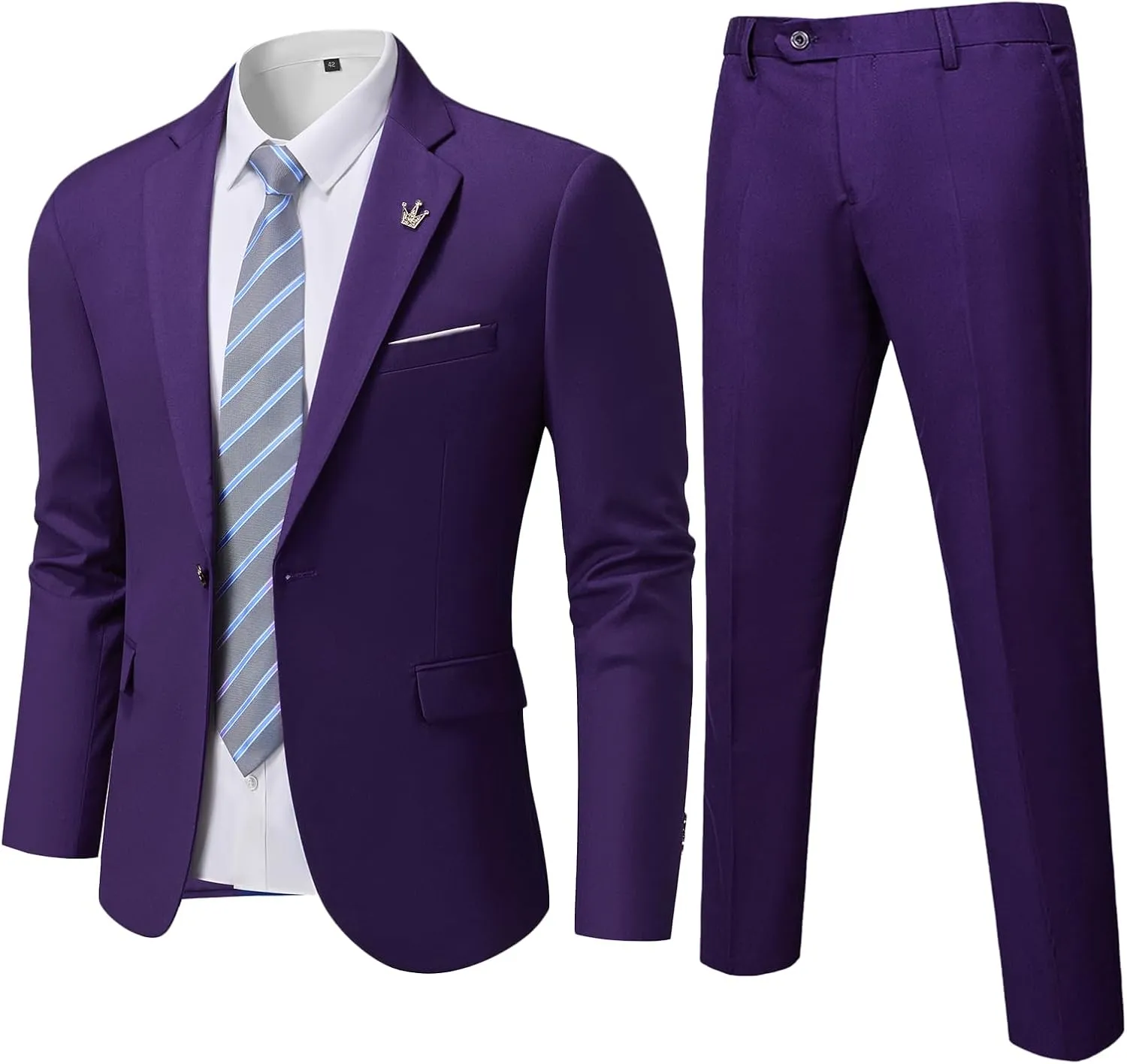 MrSure Men's 2 Piece Slim Fit Suit with Stretch Fabric, One Button Solid Jacket Pants & Tie Set