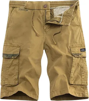 Muscularfit Mens Drawstring Shorts Summer Casual Cotton Elastic Waist Multi Pockets Cargo Shorts Fashion Work Utility Shorts
