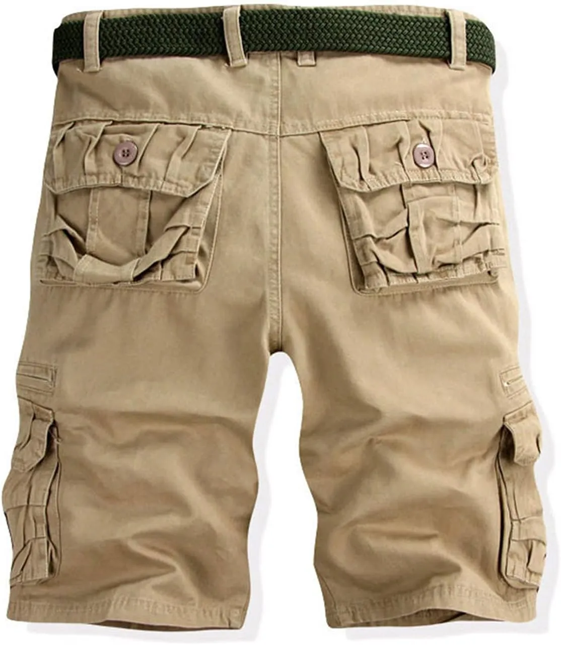 Muscularfit Mens Shorts Regular Fit Buckle Zipper Multi Pockets Cargo Shorts Summer Tooling Shorts Solid Work Utility Shorts