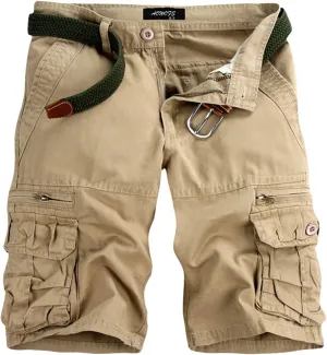Muscularfit Mens Shorts Regular Fit Buckle Zipper Multi Pockets Cargo Shorts Summer Tooling Shorts Solid Work Utility Shorts