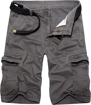 Muscularfit Mens Shorts Regular Fit Buckle Zipper Multi Pockets Cargo Shorts Summer Tooling Shorts Solid Work Utility Shorts