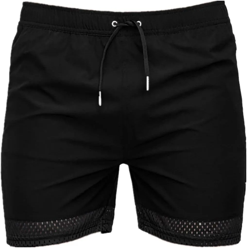 Muscularfit Mens Slim Shorts 3" Inseam Drawstring Elastic Waist Solid Shorts With Pockets Summer Sport Work Utility Shorts