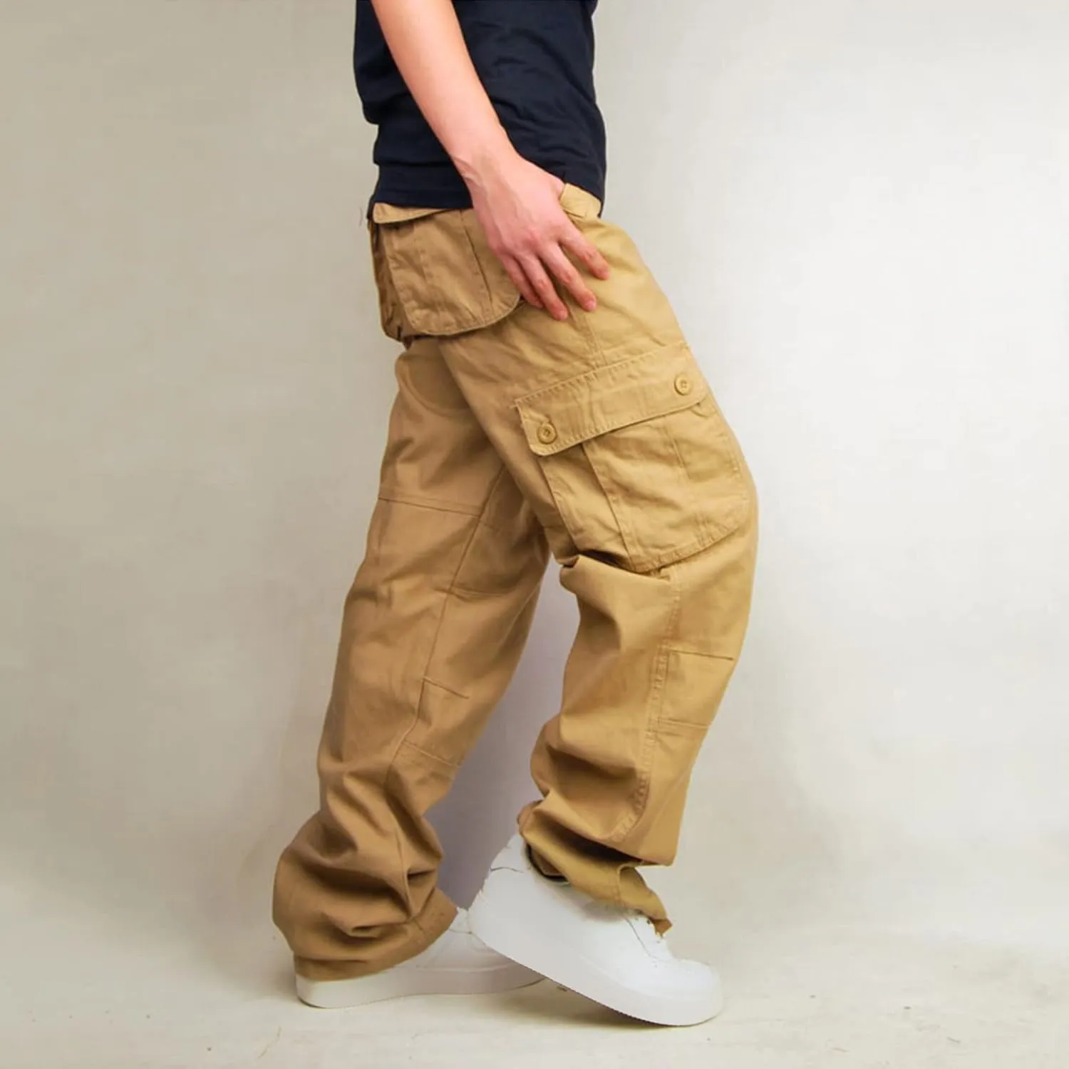 Muscularfit Tactical Pants for Men Big and Tall Buckle Zipper Camo Cargo Pants Multi Pockets Causal Athletic Cotton Sweatpant