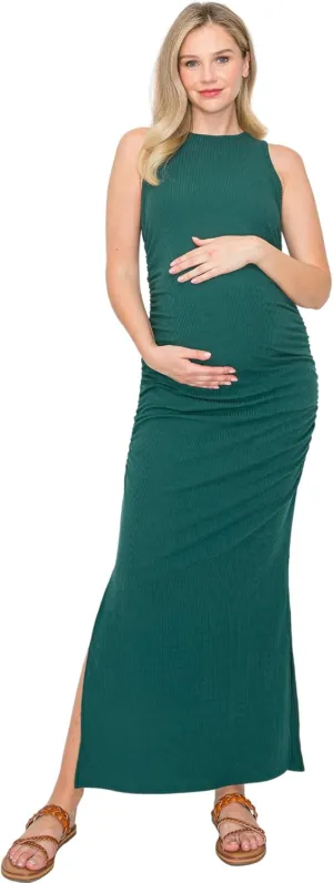 My Bump Women's Tank Ribbed Casual Comfortable Maternity Pregnancy Long Dress W/Side Slit(Made in USA)