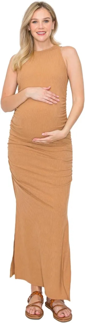 My Bump Women's Tank Ribbed Casual Comfortable Maternity Pregnancy Long Dress W/Side Slit(Made in USA)