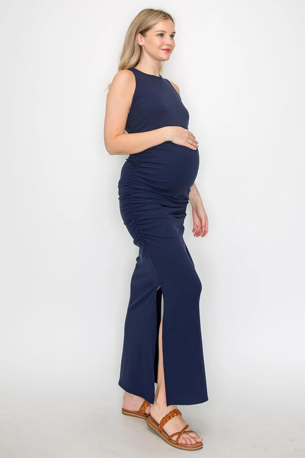 My Bump Women's Tank Ribbed Casual Comfortable Maternity Pregnancy Long Dress W/Side Slit(Made in USA)