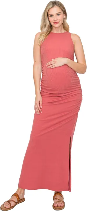 My Bump Women's Tank Ribbed Casual Comfortable Maternity Pregnancy Long Dress W/Side Slit(Made in USA)